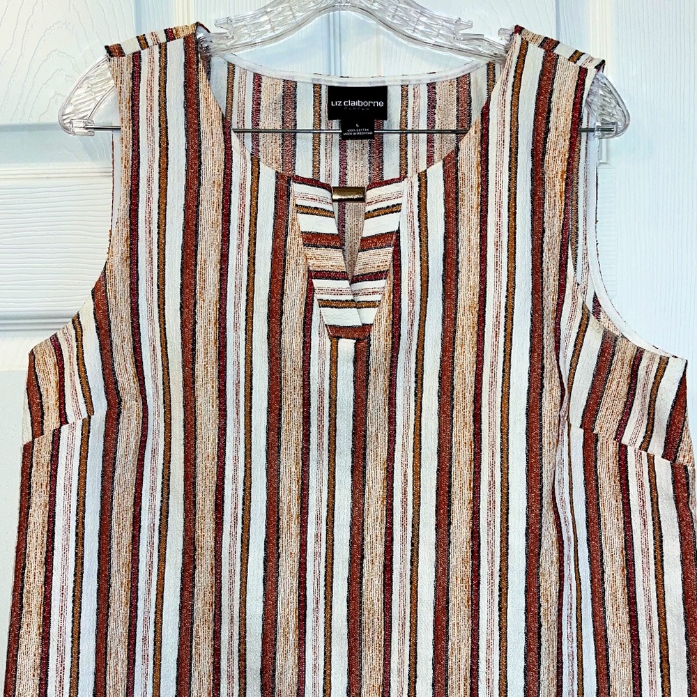 Liz Claiborne, Large, Orange Stripped, Sleeveless Tunic
